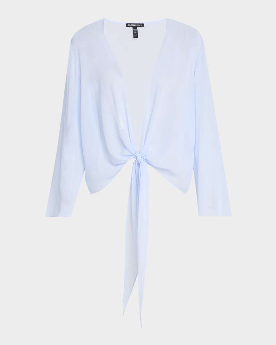 Tie-Hem Sheer Silk Georgette Wrap Jacket